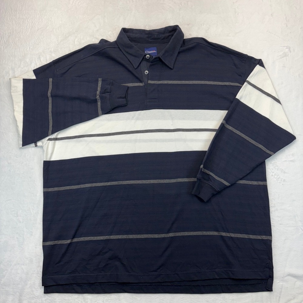 Catalina Mens 3XL Navy Blue Striped Long Sleeve Rugby Polo Shirt CM221516 NWT
